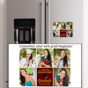 Magnet Flexible Maroon Gold Graduate Photo Collage Chic Graduate