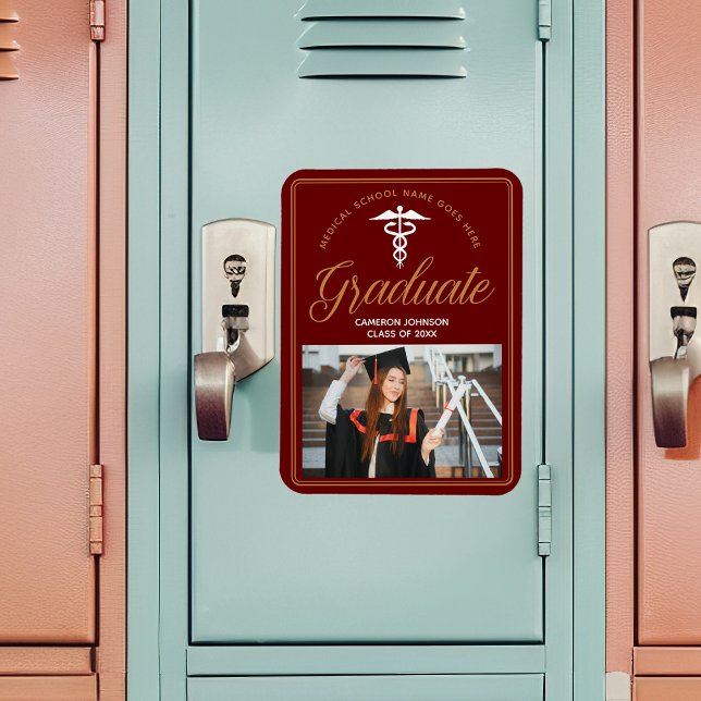 Magnet Flexible Maroon Gold Médicale School Photo Graduation (Créateur téléchargé)