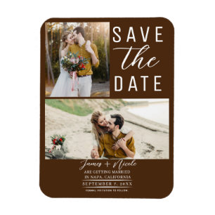 Magnet Flexible Marron Chocolat 2 Photos Enregistrez la Date Maria