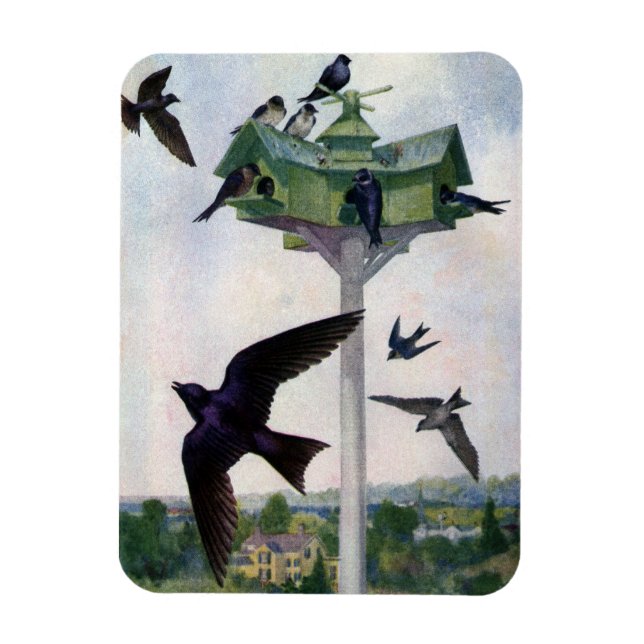 Magnet Flexible Martins pourpres et leur maison d'oiseaux (Vertical)