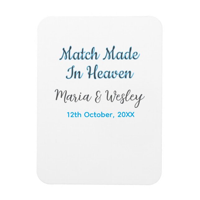 Magnet Flexible Match made in heaven blue black couple name date (Vertical)