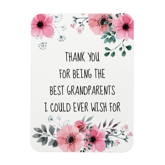 Magnet Flexible Meilleur Grand-Parents Citer Aquarelle Rose Floral (Vertical)