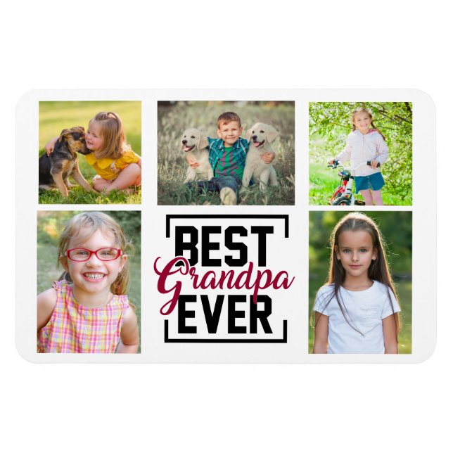 Magnet Flexible Meilleur Grand-Père Ever 5 Grandchild Photo Collag (Horizontal)