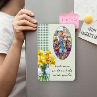 Meilleure maman En vichy vert photo et jonquilles