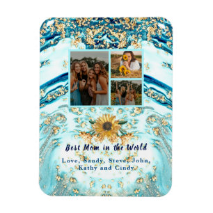 Magnet Flexible Meilleure mère Ever 4 Photo Collage Marbre Bleu