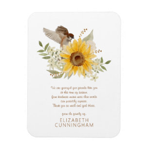 Magnet Flexible Mémorial Aquarelle Oiseau et tournesols Botaniques