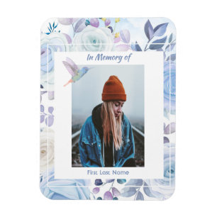 Magnet Flexible Memorial Keepsaké Hummingbird Roses bleus