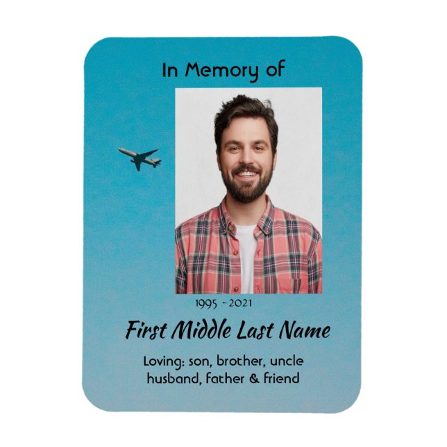 Magnet Flexible  Memorial Keepsake Pilot Airplane Flying (Vertical)