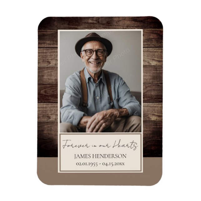 Magnet Flexible Mémorial Rustic Wood Un souvenir photo (Vertical)