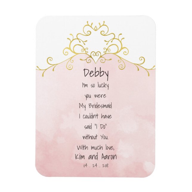 Magnet Flexible Merci Mariage de la servante rose et or (Vertical)