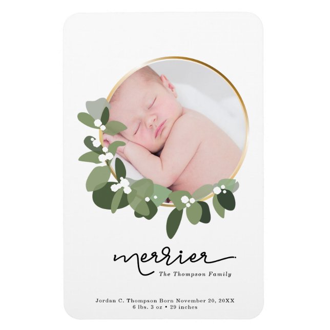 Magnet Flexible Merrier Noël Baby Faire-part de naissance (Vertical)