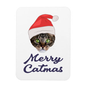 Magnet Flexible Merry Catmas, Noël Chat Santa hat Invitation