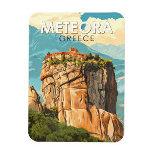 Magnet Flexible Meteora Grèce Illustration Voyage Art Rétro