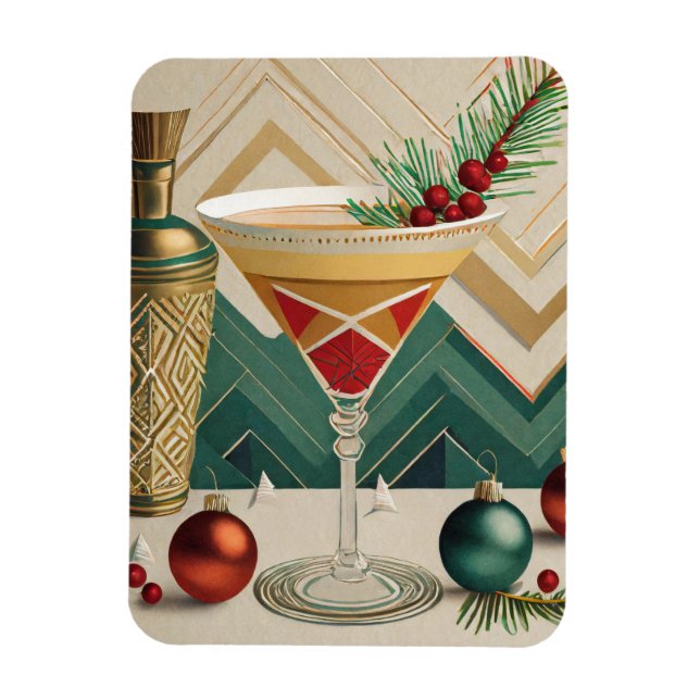 Magnet Flexible Mi-Siècle Cocktail de Noël Fête Happy Hour (Vertical)