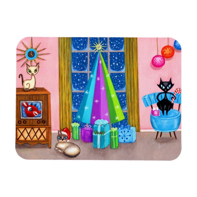 Magnet Flexible Mi-siècle moderne Noël de l'âge atomique chats TV (Horizontal)
