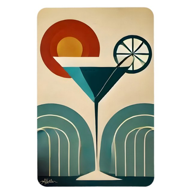 Magnet Flexible Mid Century Modern Art Mountain Sunrise Martini (Vertical)