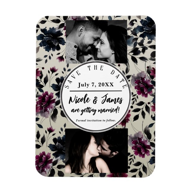 Magnet Flexible Midnight Blue Bourgogne Inky Floral Almond Mariage (Vertical)