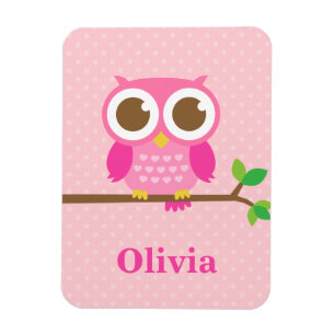 Magnet Flexible Mignonne Fille Rose Hibou sur Branche Pour Filles