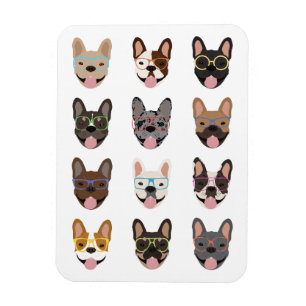 Magnet Flexible Mignons Bulldogs français portant des lunettes