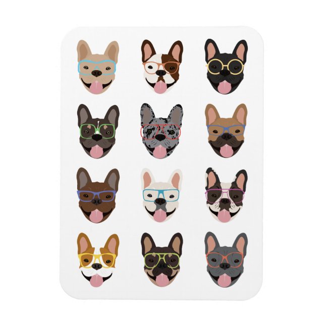 Magnet Flexible Mignons Bulldogs français portant des lunettes (Vertical)