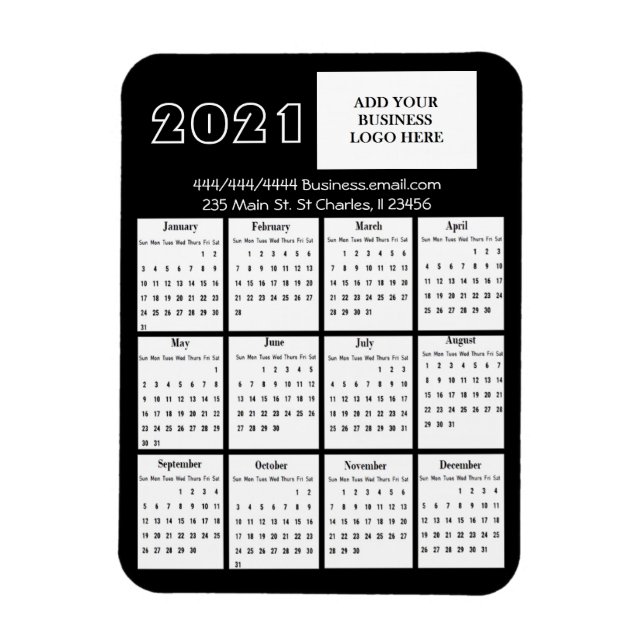 Magnet Flexible Mini Calendrier 2021 Réfrigérateur Logo d'entrepri (Vertical)