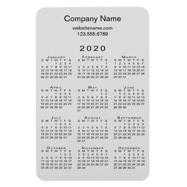 Magnet Flexible Minimal Grey Black 2020 Calendrier Nom de l'entrep (Vertical)