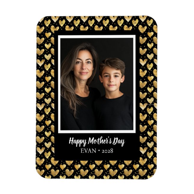 Magnet Flexible Mode foncé Faux Golden Foil Coeurs Fête des mères (Vertical)