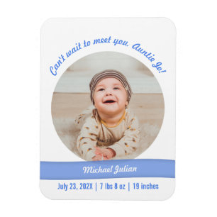 Magnet Flexible Modern Baby Boy Photo Birth Announcement Auntie