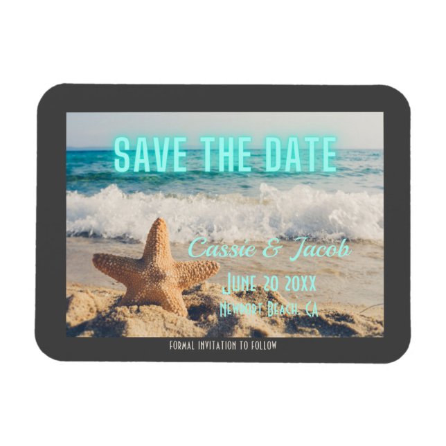 Magnet Flexible Modern Beach Scène & Neon Économisez la date (Horizontal)
