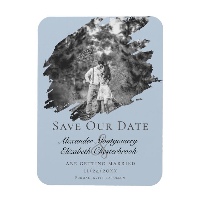 Magnet Flexible Modern Brushstroke Photo Save the Date Blue (Vertical)