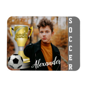 Magnet Flexible Modern Grey Soccer Sports Photo & Nom pour lui