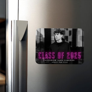 Magnet Flexible Modern Magenta Neon Class of 2023 Photo Graduation