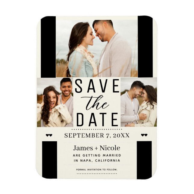 Magnet Flexible Modern Off White Enregistrer la date 3 Mariage pho (Vertical)