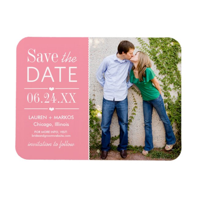 Magnet Flexible Modern Pink Hearts Photo Mariage Enregistrer la da (Horizontal)