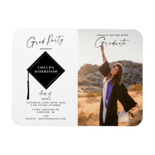 Magnet Flexible Modern Simple 2 Photo Graduation Party Invitation