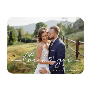 Magnet Flexible Modern White Script Heart Photo Thank You