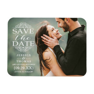 Magnet Flexible Modern White Swirls   Custom Photo Save The Date