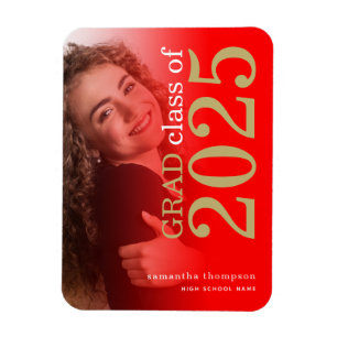 Magnet Flexible Moderne 2 photo Red Gold 2025 Graduation Annonce
