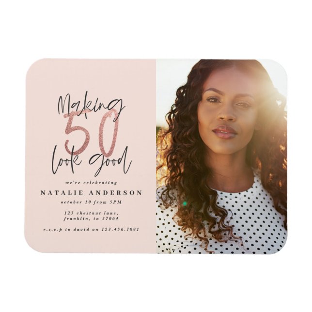 Magnet Flexible Moderne 50e anniversaire chic typographie or rose (Horizontal)