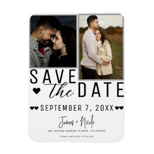 Magnet Flexible Moderne blanc & gris Enregistrer la date 2 Mariage