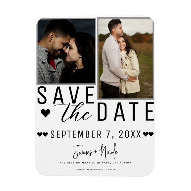 Magnet Flexible Moderne blanc & gris Enregistrer la date 2 Mariage (Vertical)