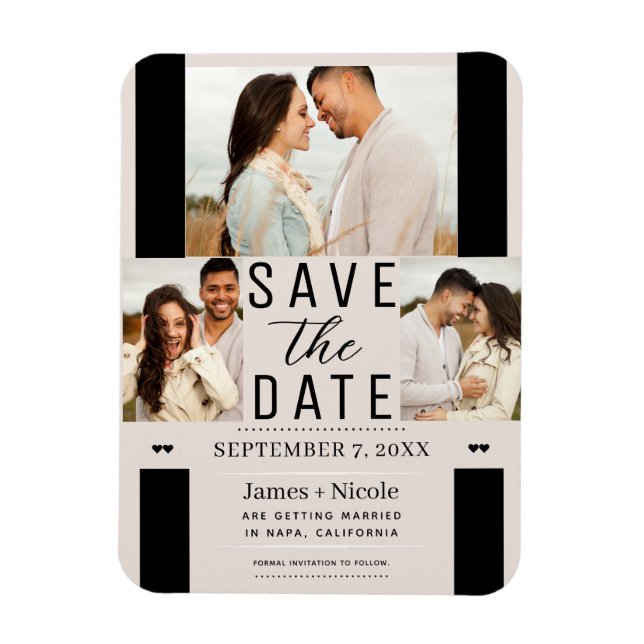 Magnet Flexible Moderne Blush Tan Enregistrer la date 3 Mariage ph (Vertical)