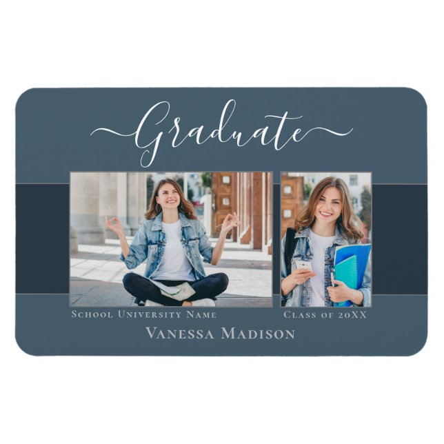 Magnet Flexible Moderne | Elegant 2 Photo Grad Faire-part (Horizontal)