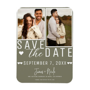 Magnet Flexible Moderne Faire-Part de Mariage Deux Photos Beige Ol