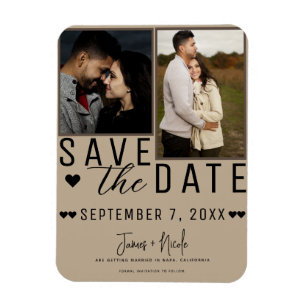 Magnet Flexible Moderne Faire-Part de Mariage Photo 2 Beige Amande