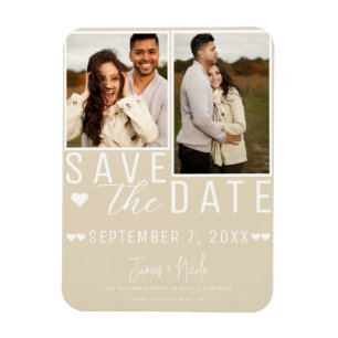 Magnet Flexible Moderne Faire-Part de Mariage Photo 2 Tons Beige C