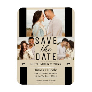 Magnet Flexible Moderne Faire-Part de Mariage Trois Photos Teinte 