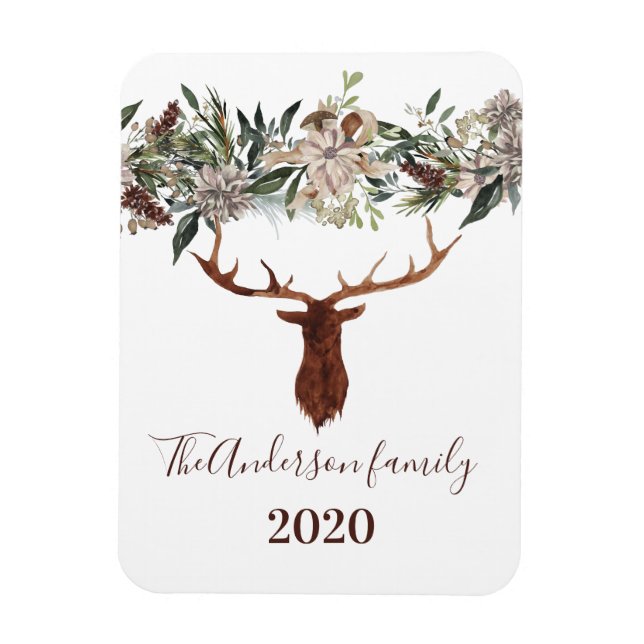 Magnet Flexible Moderne feuillage fleuri rustique vacances de cerf (Vertical)