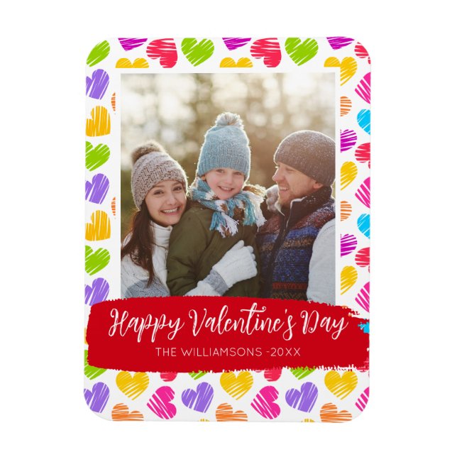 Magnet Flexible Moderne Fille Vibrant Doodled Hearts Motif Photo (Vertical)