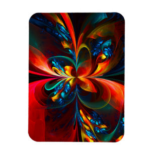 Magnet Flexible Moderne Floral Abstrait Art Orange Bleu Motif #14